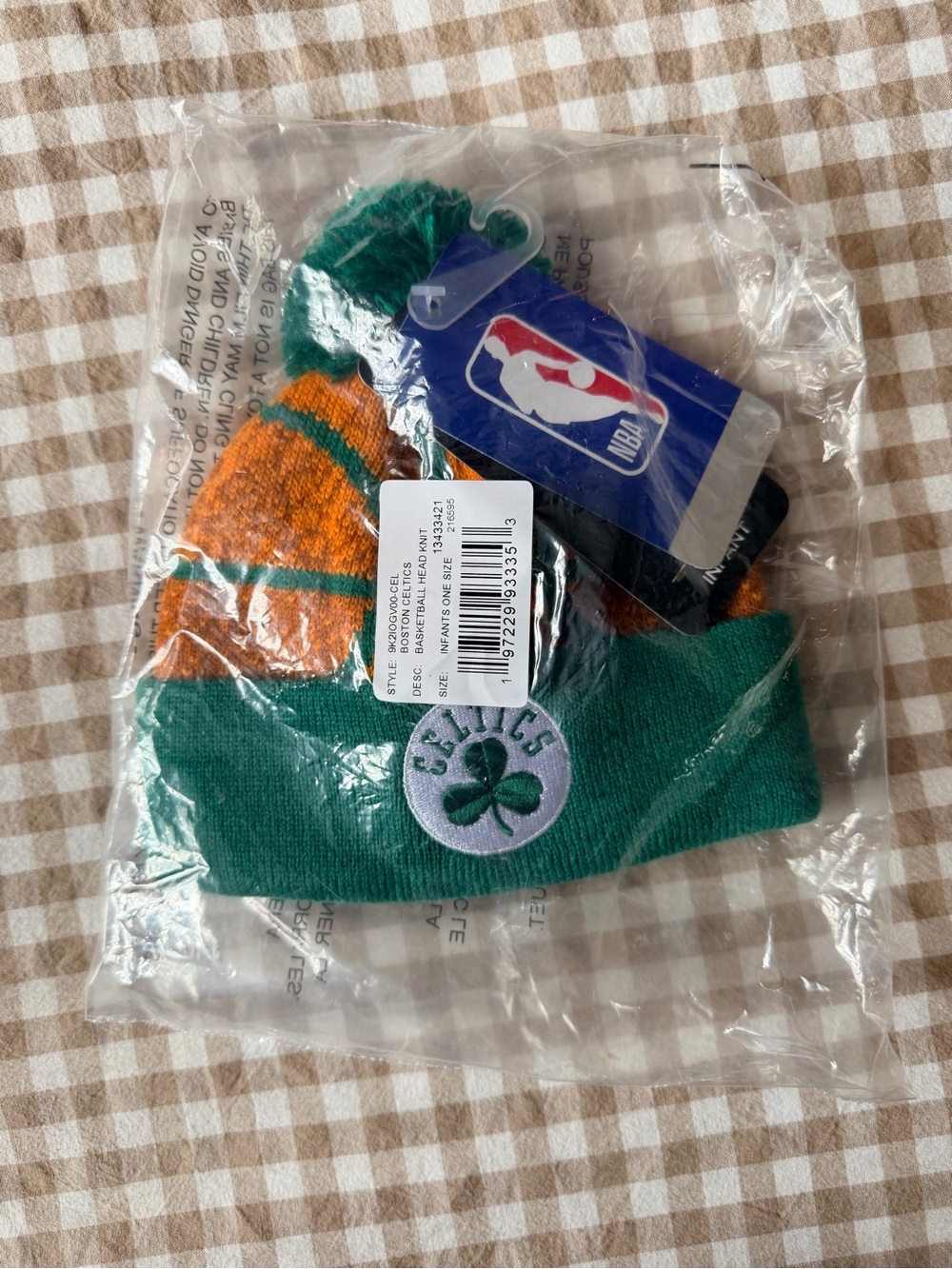 NBA Boston Celtics Green & Orange Pom Beanie